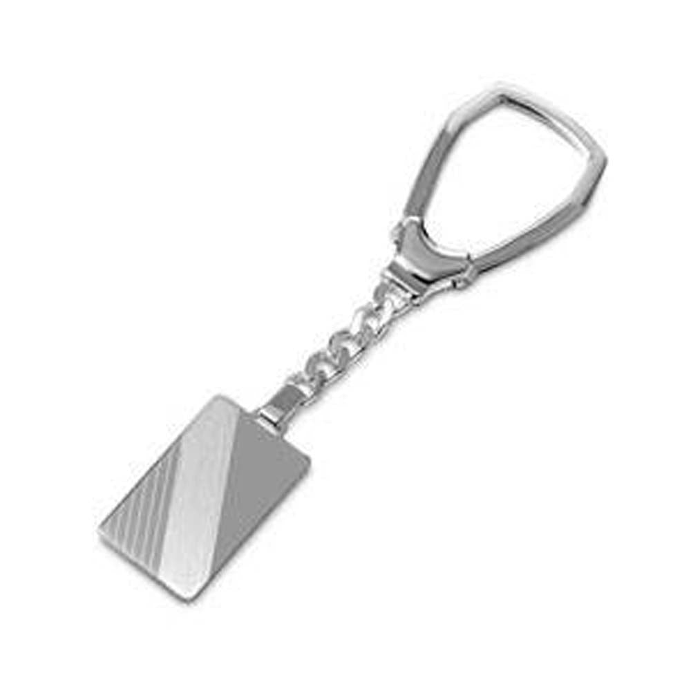 Sterling Silver High Polished Rectangle With Design Key Chain