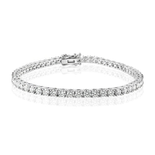 Sterling Silver Rhodium Plated Moissanite Stone 3mm Tennis Bracelet, Length 7"