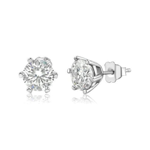 Sterling Silver Moissanite 1 Carat 7mm Round Push Back Earring