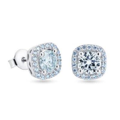 Sterling Silver Moissanite 8mm Halo Push Back Earring