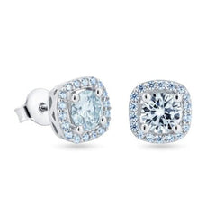 Sterling Silver Moissanite 8mm Halo Push Back Earring