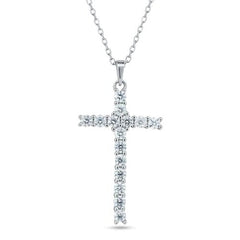 Sterling Silver Rhodium Plated Cross Moissanite Necklace