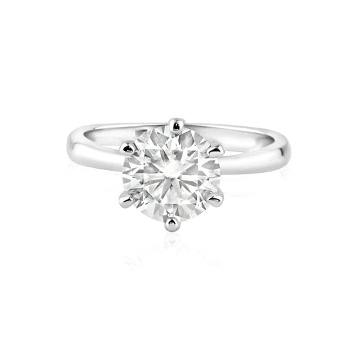 Sterling Silver Rhodium Plated 2 Carat Round 9mm Moissanite Ring