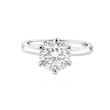 Load image into Gallery viewer, Sterling Silver Rhodium Plated 2 Carat Round 9mm Moissanite Ring