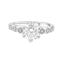 Load image into Gallery viewer, Sterling Silver Rhodium Plated 1 Carat Round 7.5mm Moissanite and Clear CZ Ring