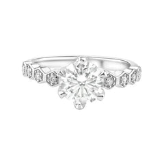 Sterling Silver Rhodium Plated 1 Carat Round 7.5mm Moissanite and Clear CZ Ring