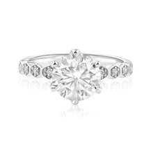 Load image into Gallery viewer, Sterling Silver Rhodium Plated 2 Carat Round 9mm Moissanite and Clear CZ Ring