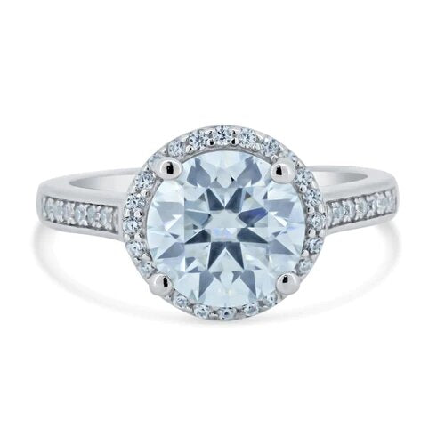 Sterling Silver Rhodium Plated Halo Round Moissanite Stones Ring