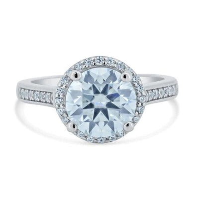 Sterling Silver Rhodium Plated Halo Round Moissanite Stones Ring
