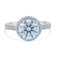 Sterling Silver Rhodium Plated Halo Round Moissanite Stones Ring