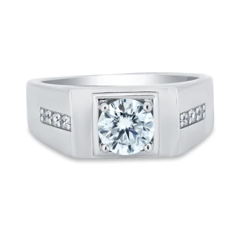 Sterling Silver Rhodium Plated Men's One Carat Moissanite Stones Ring