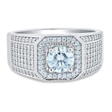 Sterling Silver Rhodium Plated Men's 1 Carat Moissanite Stones Encrusted Statement Ring