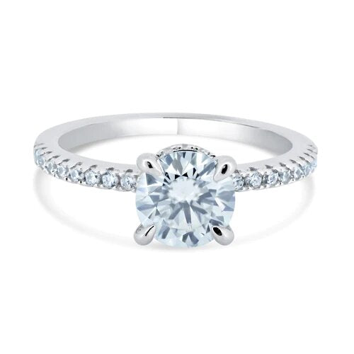 Sterling Silver Rhodium Plated 1 Carat Moissanite Stones Encrusted Statement Ring