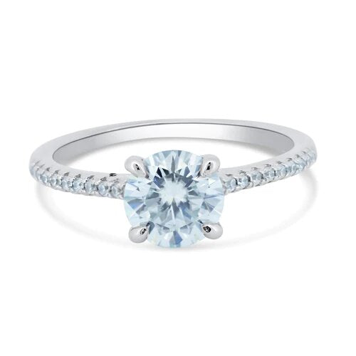 Sterling Silver Rhodium Plated 1 Carat Moissanite Stones Ring