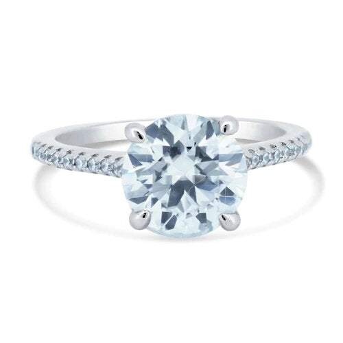 Sterling Silver Rhodium Plated 2 Carat Moissanite Stones Encrusted Engagement Ring