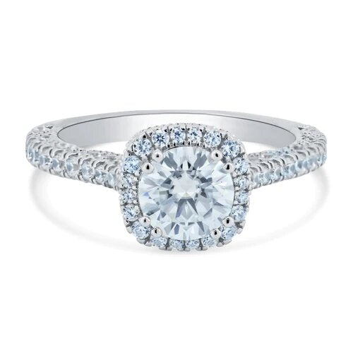 Sterling Silver Rhodium Plated 1 Carat Moissanite Stones with CZ Engagement Ring