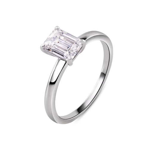 Sterling Silver Rhodium Plated Baguette One Carat Moissanite Stone Engagement Ring Dimensions-5.7mmx7.3mm