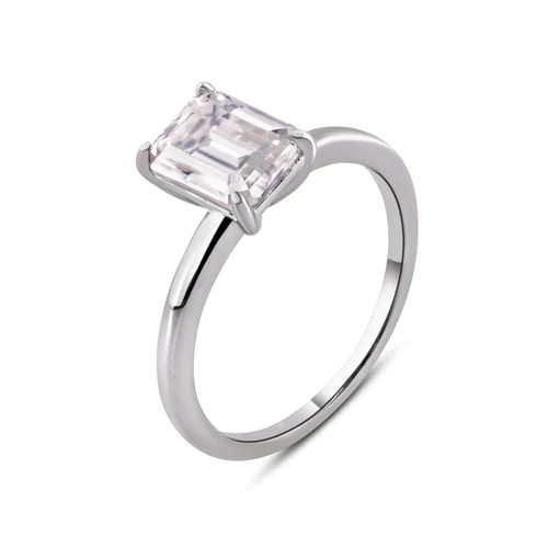 Sterling Silver Rhodium Plated Baguette Two Carat Moissanite Stone Engagement Ring Dimensions-6.3mmx8.3mm