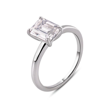 Load image into Gallery viewer, Sterling Silver Rhodium Plated Baguette Two Carat Moissanite Stone Engagement Ring Dimensions-6.3mmx8.3mm