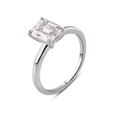 Sterling Silver Rhodium Plated Baguette Two Carat Moissanite Stone Engagement Ring Dimensions-6.3mmx8.3mm
