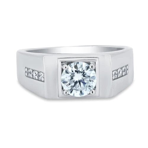 Sterling Silver Rhodium Plated Men's 1 Carat Moissanite Stones Ring