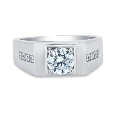 Sterling Silver Rhodium Plated Men's 1 Carat Moissanite Stones Ring