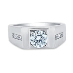 Sterling Silver Rhodium Plated Men's 1 Carat Moissanite Stones Ring
