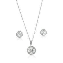 Load image into Gallery viewer, Sterling Silver Rhodium Plated Round Moissanite 0.5 Carat Earring and 2 Carat Necklace Sets
