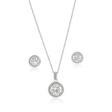Sterling Silver Rhodium Plated Round Moissanite 0.5 Carat Earring and 2 Carat Necklace Sets