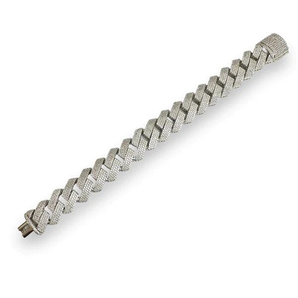 Sterling Silver Rhodium Plated Moissanite Curb 17.7mm Bracelet