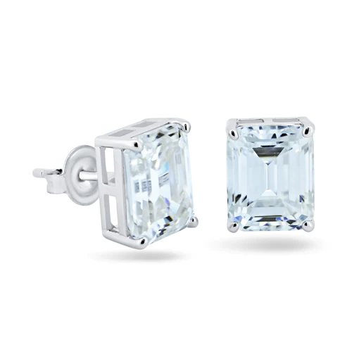 Sterling Silver Rhodium Plated Moissanite Stone Rectangular Earring