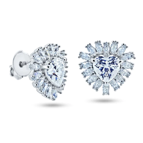 Sterling Silver Rhodium Plated Heart Moissanite Stone Earring