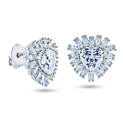 Sterling Silver Rhodium Plated Heart Moissanite Stone Earring