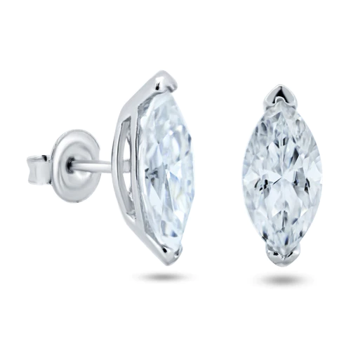Sterling Silver Rhodium Plated Moissanite Stone Marquise Earring