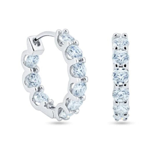 Sterling Silver Rhodium Plated Moissanite Stone Hoop Earrings