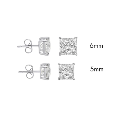 Sterling Silver Rhodium Plated Moissanite Stone Square Push Back Earring