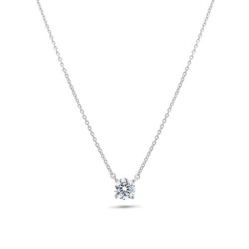 Sterling Silver Rhodium Plated Moissanite Stone Halo Necklace Length-16+2, Width-3mm