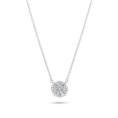 Sterling Silver Rhodium Plated Round Solitaire Moissanite Stone Necklace Length-16+2, Width-3mm