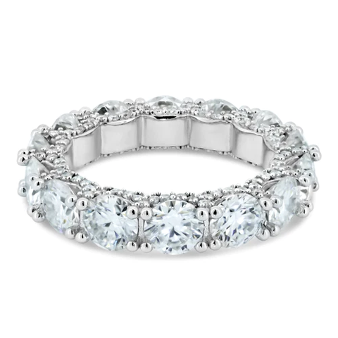 Sterling Silver Rhodium Round 5mm Moissanite Eternity Band Ring