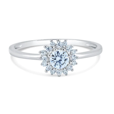 Sterling Silver Rhodium Flower 8mm Moissanite Ring