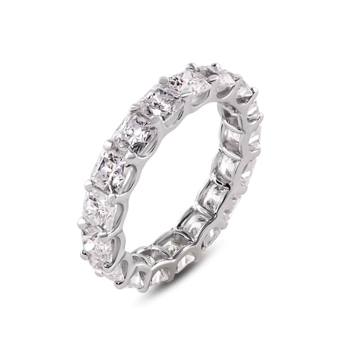Sterling Silver Rhodium Moissanite Stone Eternity Band Ring Thickness-3.8mm, Dimensions-3.6mm