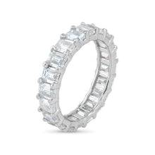 Load image into Gallery viewer, Sterling Silver Rhodium Square Moissanite Stone Eternity Band Ring