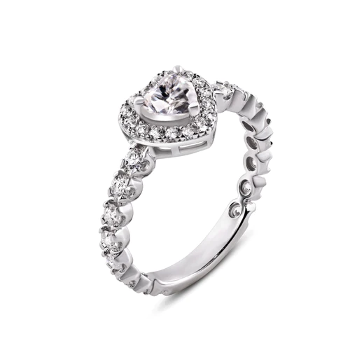 Sterling Silver Rhodium Moissanite Stone Heart Ring Thickness-2.5mm, Dimensions-9.1mmx8.5mm