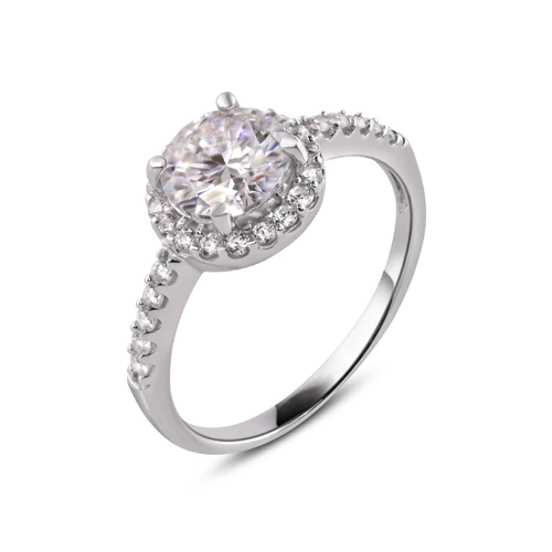 Sterling Silver Rhodium Moissanite Stone Engagement Halo Ring Thickness-1.9mm, Dimensions-9.4mm