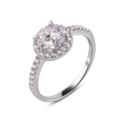 Sterling Silver Rhodium Moissanite Stone Engagement Halo Ring Thickness-1.9mm, Dimensions-9.4mm