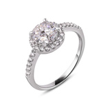 Sterling Silver Rhodium Moissanite Stone Engagement Halo Ring Thickness-1.9mm, Dimensions-9.4mm