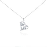 Sterling Silver Rhodium Plated Clear CZ Heart Pendant Necklace