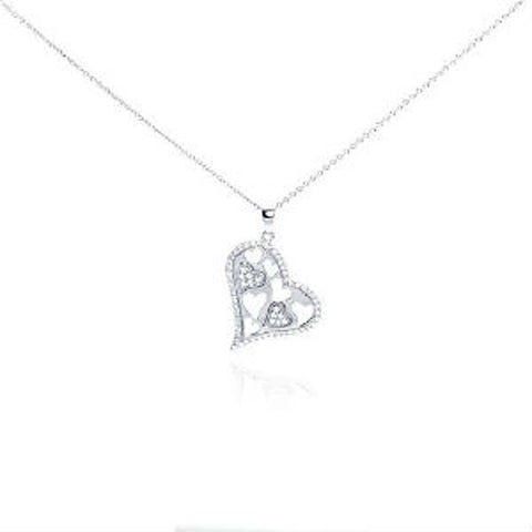 Sterling Silver Rhodium Plated Clear CZ Heart Pendant Necklace