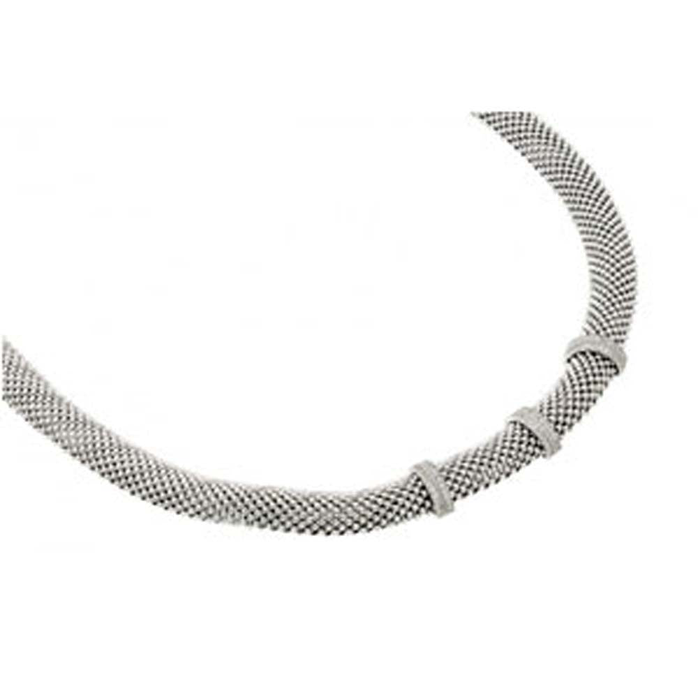 Italian Sterling Silver Rhodium Plated Necklace with 3 Round Hoops Paved with CZ Stones