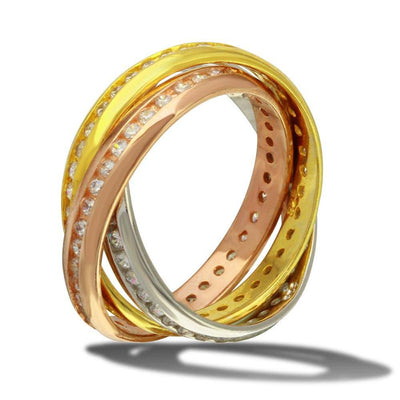 Sterling Silver Three Toned Interlocked Eternity Band With CZ StonesAnd Width 1mmAnd Dimensions 4mmAnd Weight 7.1 grams